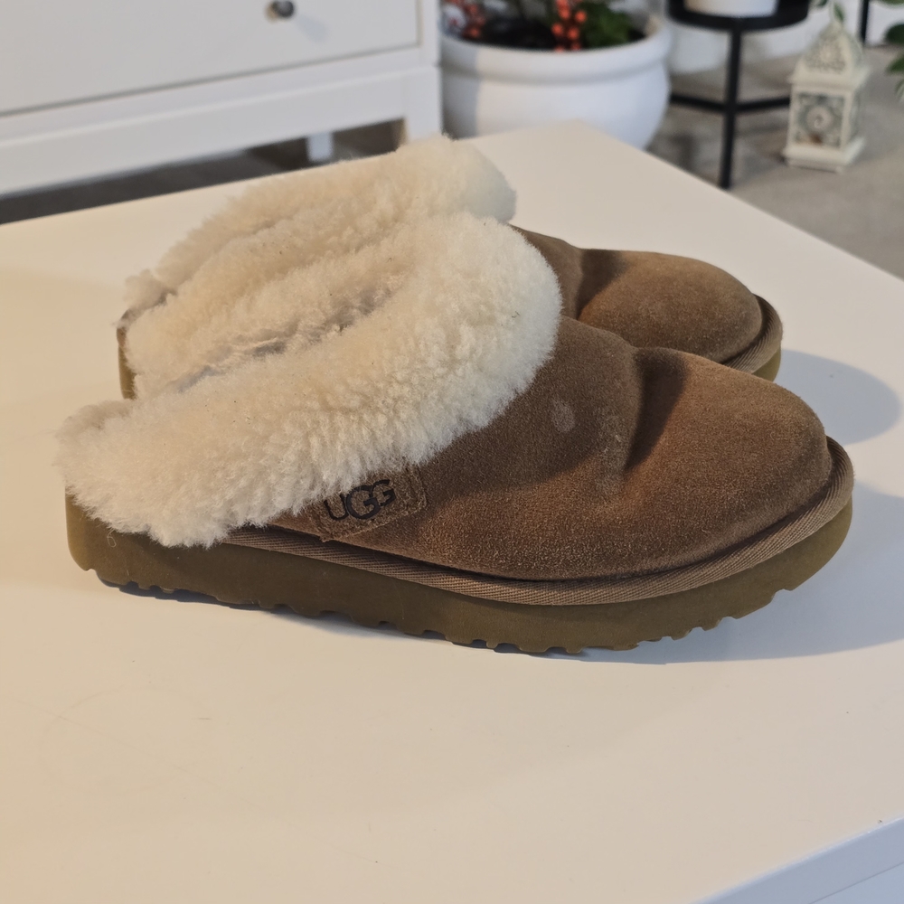 UGG Brown Suede Shearling Slippers